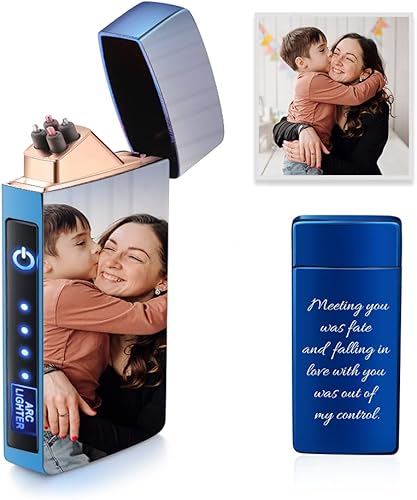 Vista 12 de Encendedor de arco eléctrico recargable con foto personalizada por USB, a prueba de viento, interruptor táctil grabado personalizado con indicador
