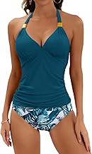 B2prity Halter Tankini Swimsuit for Women Tummy Control Two Piece Bathing Suit V Neck Swimwear with Shorts