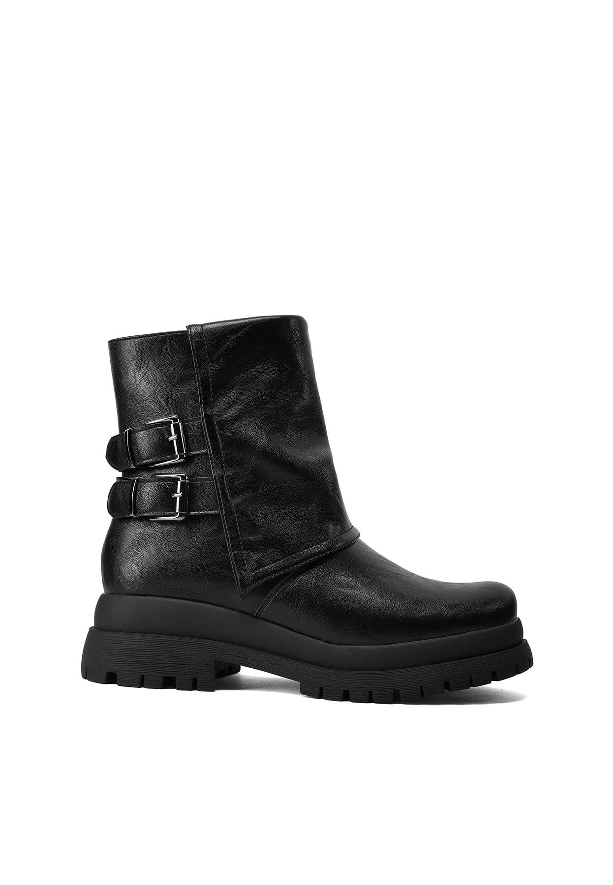 QUEEN HELENA Stivaletti Biker Stivali Bassi con Doppia Fibbia Donna X33-96