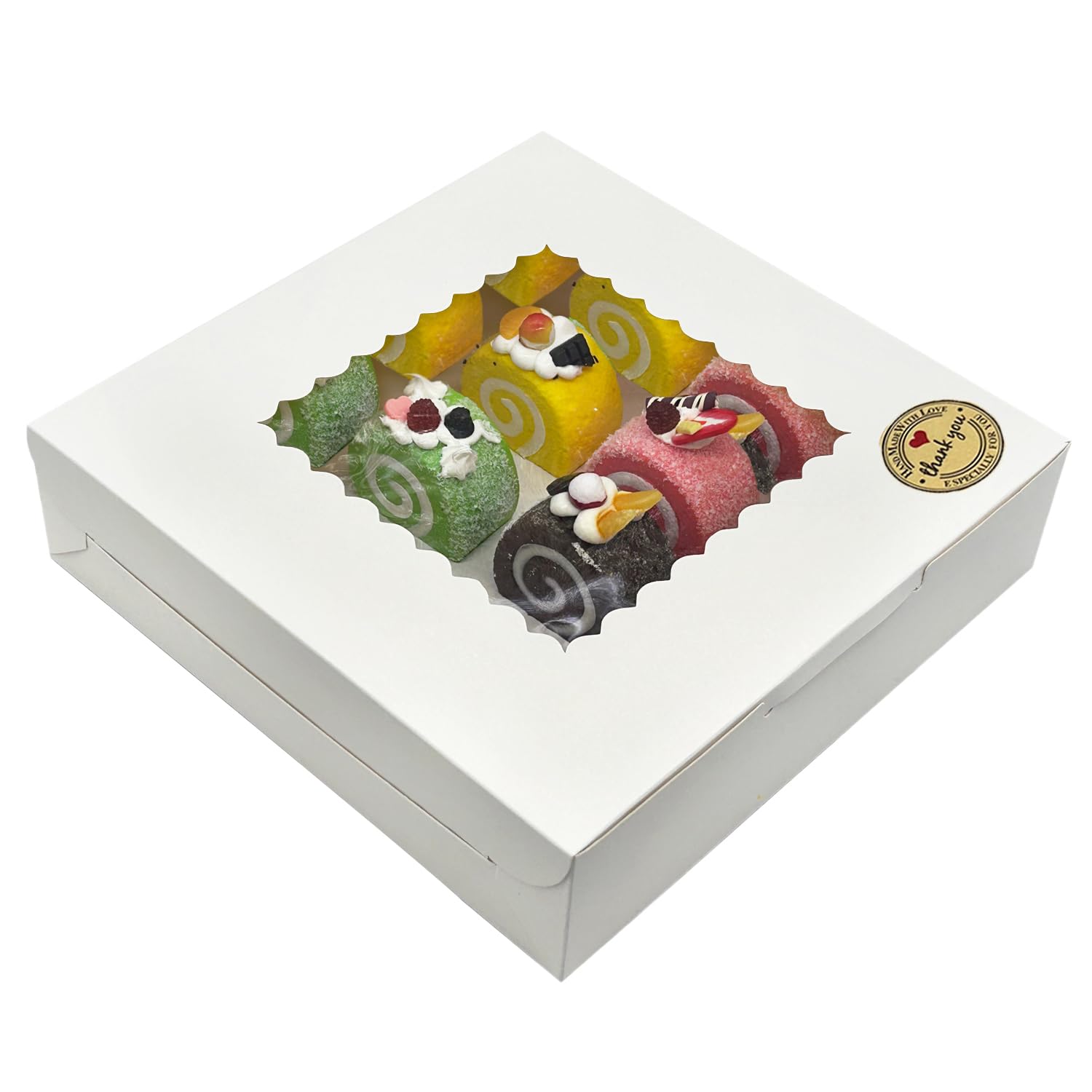 SmilerSmile 24 scatole per torte, 25,4 x 25,4 x 6,3 cm, scatole bianche per pasticceria con finestra, per torte, biscotti, muffin, cioccolatini, feste, matrimoni, San Valentino