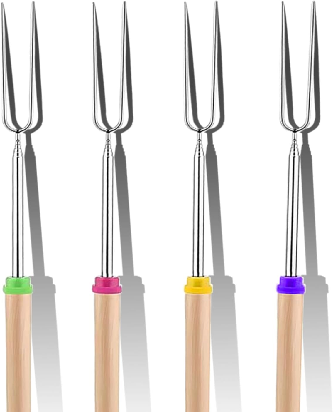 suzmei 4 Pack Marshmallow Toasting Forks Kit - Extendable Stainless Steel Smores Sticks for BBQ and Campfire - Retractable Outdoor Campfire Accessories for Roasting Marshmallows and Hot Dogs