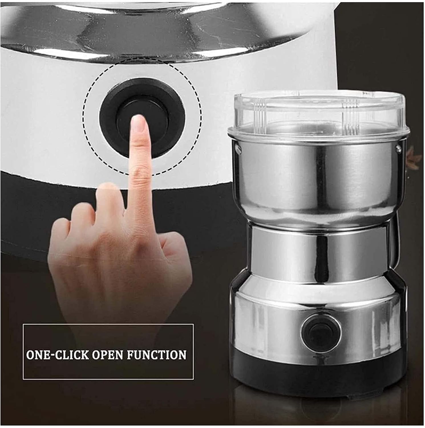 Multifunctional Electric Grinder for Coffee Beans, Grains, and Seasonings, Lightweight, Low Noise, Easy to Clean, with Transparent Cover