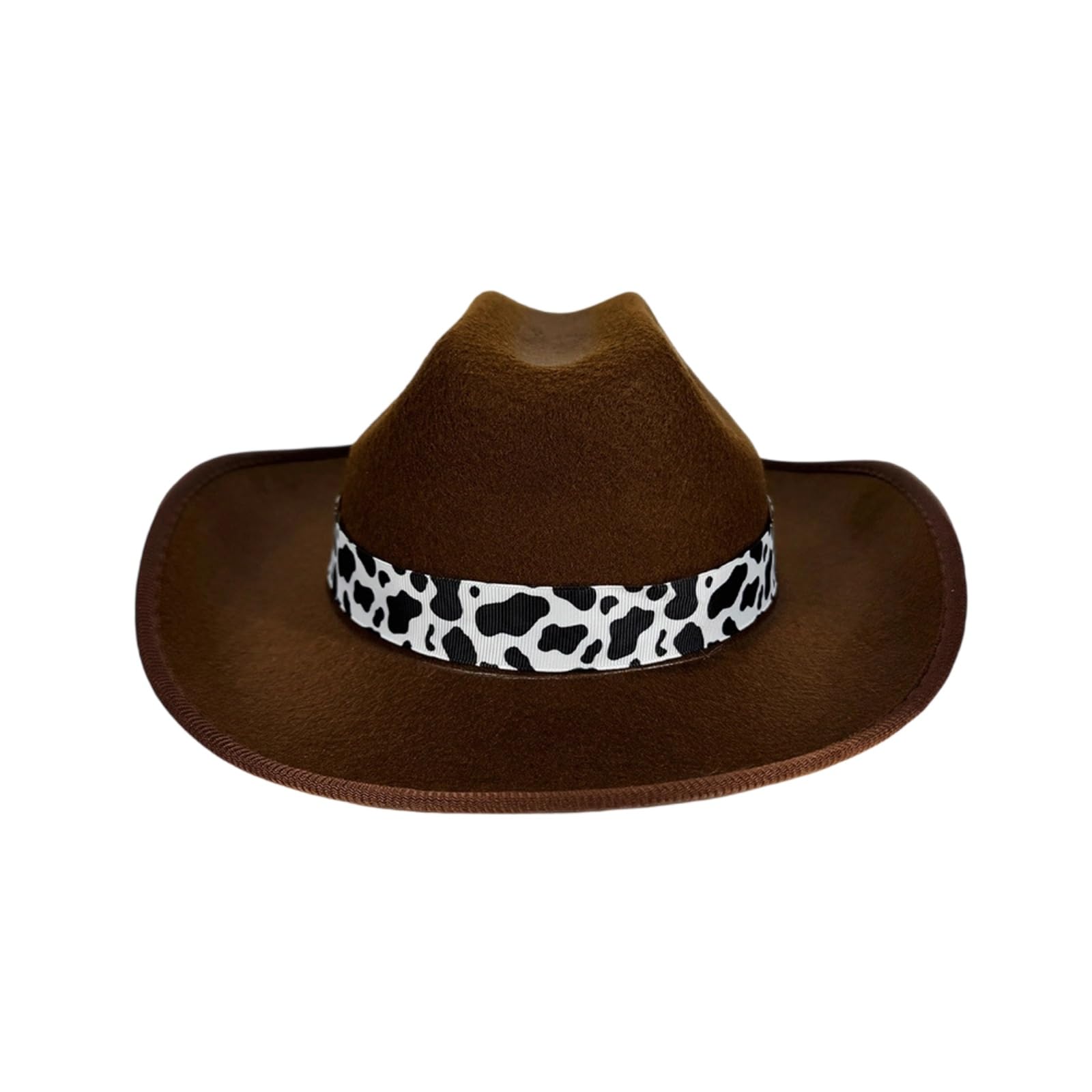 PWGGMAA Kids Western Wide Brim Felt Cowboy Hat with Cow Print Decor Band (Chocolate, ONE Size)
