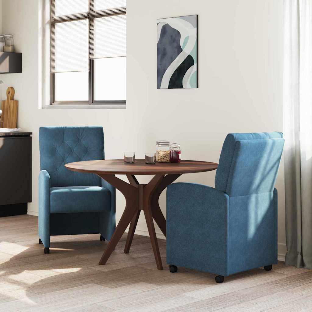 Lot de 2 chaises de salle à manger avec roues, velours bleu, 58 x 67 x 97