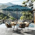 Sophia & William 10ft Patio Umbrellas 3-Tier Umbrella Outdoor Patio Umbrellas with Lights Vented Top 24 LED lights Adjustable Tilt for Pool Garden Backyard, Mixed Peacock