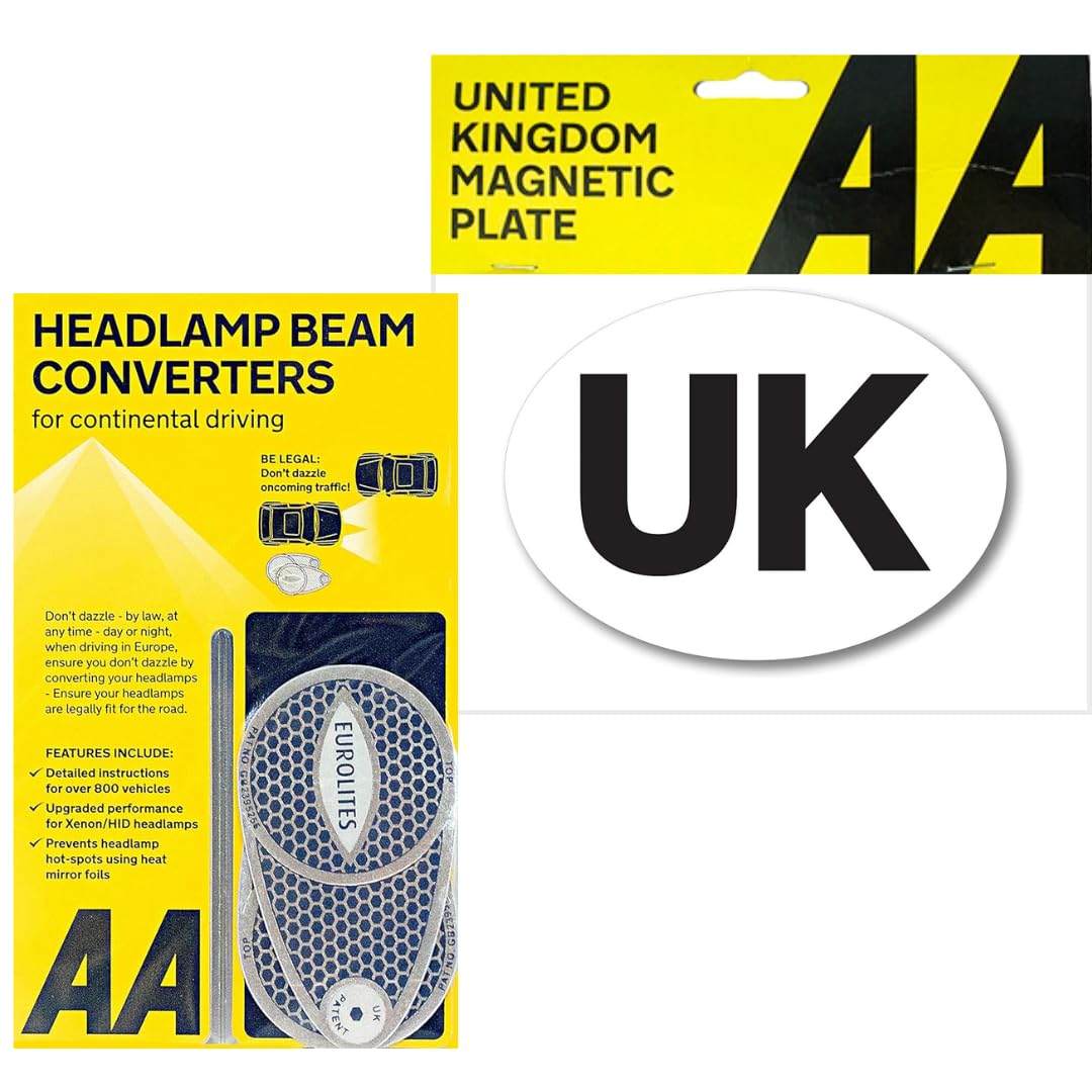 Lunero European Driving Kit 2025 – Eurolites Headlamp Beam Deflectors & Magnetic UK Stickers For Car Europe | UK Sticker for Car | Headlight Deflectors for Europe | France Driving Kit 2025