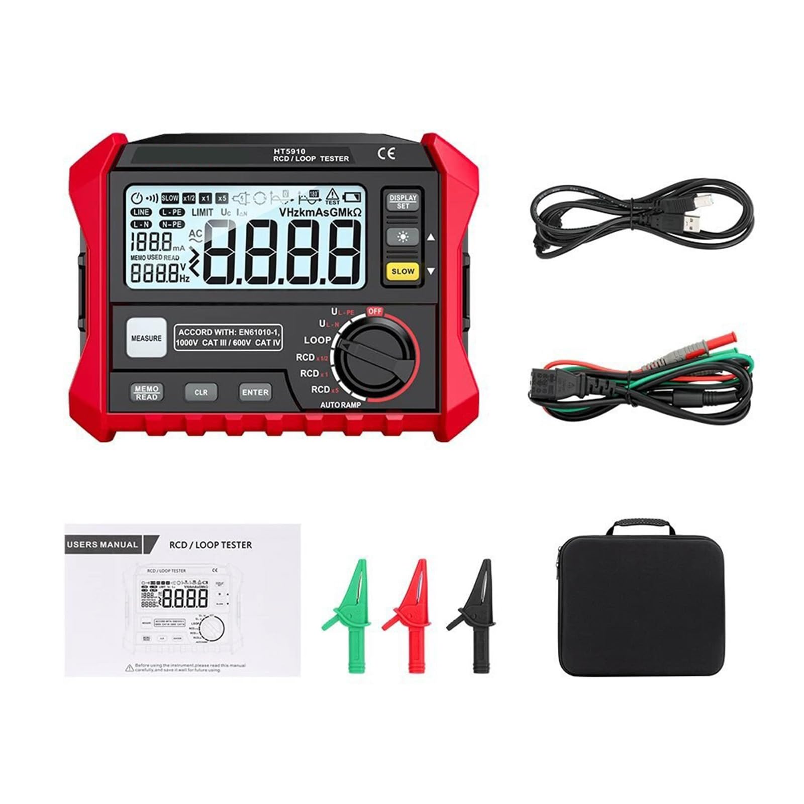 Comprehensive Electrical Circuit Analyzers for Leakage Detection and Resistance Measurement Backlit LCD 1000 Data Storage Data Storage Backlight