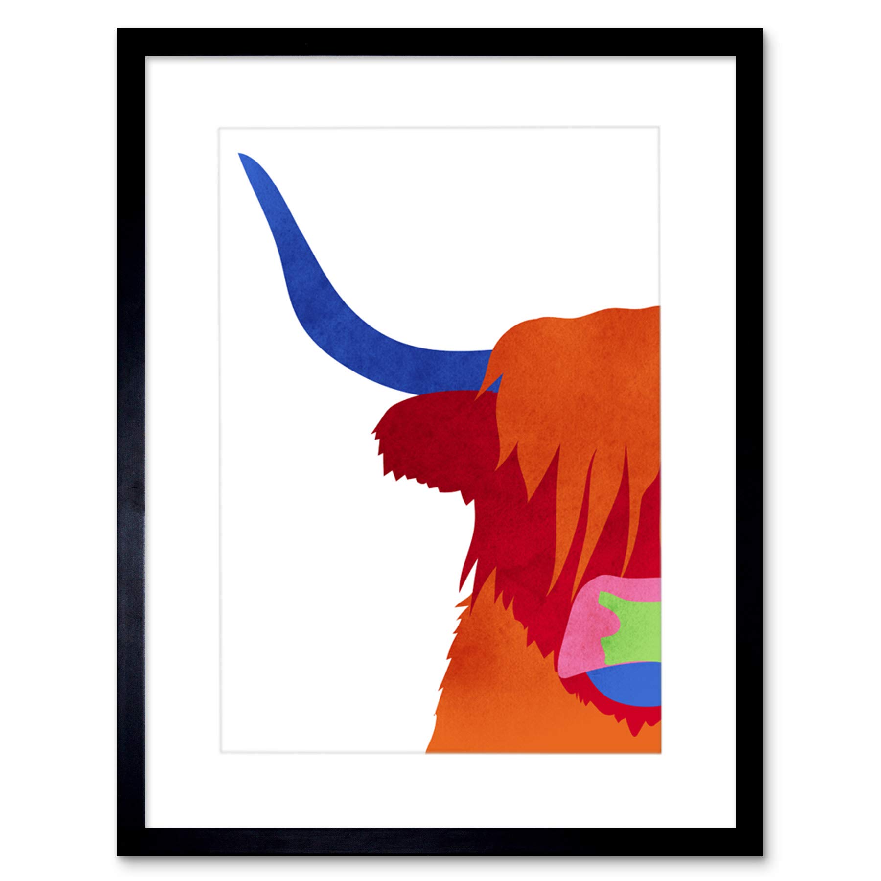 Wee Blue Coo Bright Highland Scottish Cow Bull Coo Colourful Framed Art Print