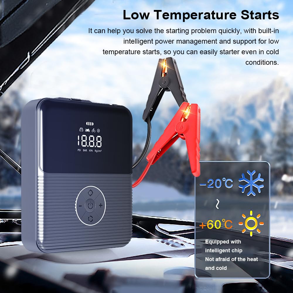 Arrancador multifuncional con compresor de aire, batería de 800 A Picos Booster (hasta 6,0 L de gasolina o motores diesel de 3,0 L) con función de batería de luz LED digital
