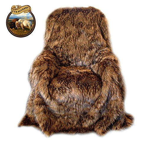 Fur Accents Faux Bedspread - Spotted Brown Coyote - Medium Wolf - Plush Faux Fur Design - Desert Fox Brown Tone - Shag - Minky Cuddle Fur Lining (King Size)