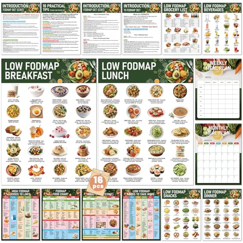 16Pcs Low FODMAP Food List Chart Poster for Beginners FODMAP Friendly Health Food Guide weekly...
