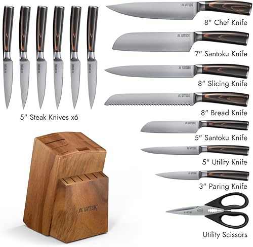 Miniatura 2 de Juego de 15 piezas Yatoshi S Series - Juego de cuchillos de cocina profesional, acero inoxidable de alto carbono ultra afilado con mango ergonómico