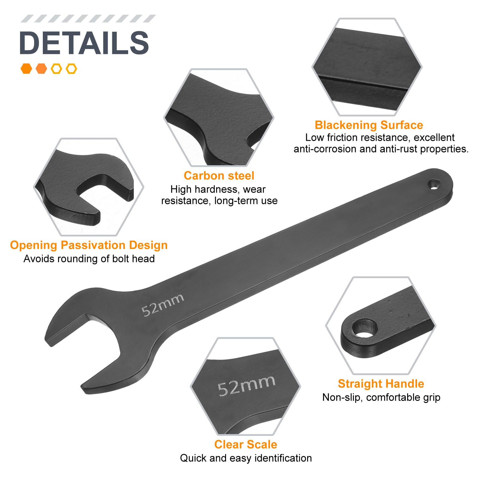 QUARKZMAN Llave De Boca Fija Individual 52mm Métrica Ángulo De 15 Grados Llave De Boca Abierta En Forma De U Pequeña Cabeza Plana Llave Negra Con Mango Recto Para Reparación Automotriz