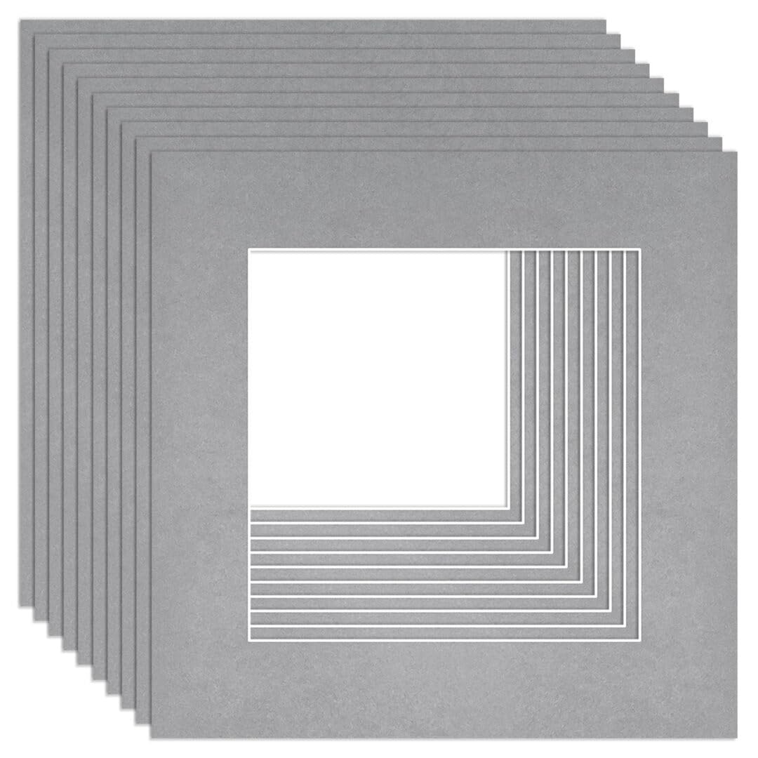 Procut Global 6x6" Silver Picture Mounts to Fit 4x4" Aperture - Precision Cut Cardboard Photo Mount - Ideal for Frames, Prints, Artwork & Certificates - Sizes & Colours Available - 10 Pack โ image 1
