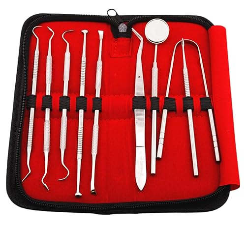 Miniatura 2 de CynaMed Kit de cuidado bucal de herramientas dentales (paquete de 9)  Púa dental de acero inoxidable, raspador de dientes, raspador de tártaro,