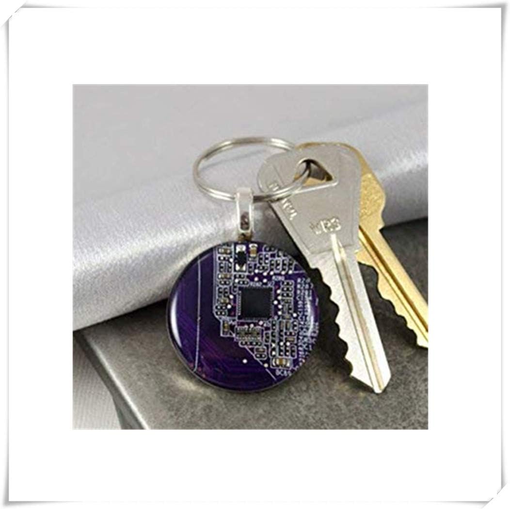 JUN Circuit Board Keychain, Violet Key, Engineer Gift, Science Gift, Dome Glass Jewelry, Pure Handmade