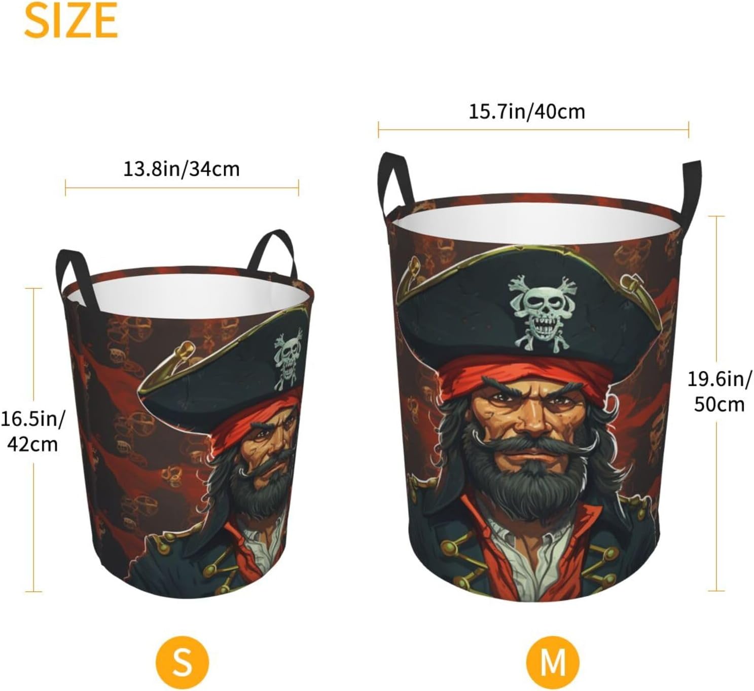 Pirate Captain Laundry Basket With Handles, Foldable Laundry Hamper Oxford Cloth Dirty Clothes Basket Waterproof Clothes Toys Storage Bin Organizer for Bedroom Bathroom Dorm
