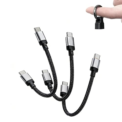 PD - Cable USB C corto de 240 W (paquete de 3), llavero de 6 pulgadas, cable USB C trenzado de nailon tipo C a tipo C/cables de carga rápida para