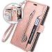Galaxy S9 Wallet Case for Women/Men,Auker Trifold 9 Card Holder Folio Flip Leather Zipper Wallet Case with Strap&Cash Pocket Shockproof Full Body Protective Magnet Purse Case for Samsung S9 (RoseGold)