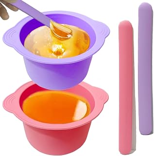 Silicone Wax Warmer Liner, Silicone Wax Bowl for Hair Removal, Non-Stick Wax Melt Warmer Wax Pot Replacement, Reusable Wax Melt Liner with 2 Pcs Spatula Sticks for Hair Removal (Pink, Purple)