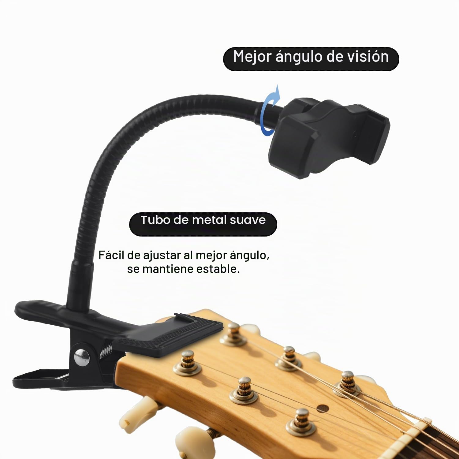 Supporto Telefono Chitarra, Multifunzione Ad Angolo Regolabile con Accessori per Registrazione, Supporto Chitarra Regolabile con 10 Plettri e Panno per Insegnanti Musicisti e Pratica