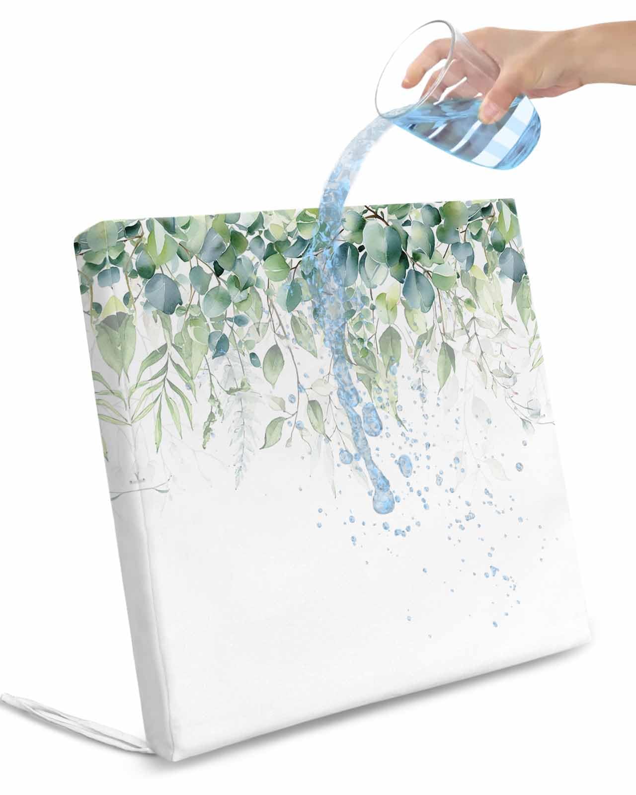 Edwiinsa Plant Plant Indoor/Outdoor Seat Cushions Cover,Waterproof Patio Chaise Lounge Cushion Cover for Beach Pool Side Chair Cushions 20x18x4 Pieces Eucalyptus Leaves Botanical Green White