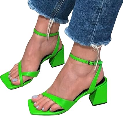 Amazon.com: Sandalias de tacón alto grueso y sexy para mujer, de color  sólido, cuadradas, con puntera abierta, con correa al tobillo, hebillas,  sandalias de cuero, para bodas, bailes, fiestas de noche :