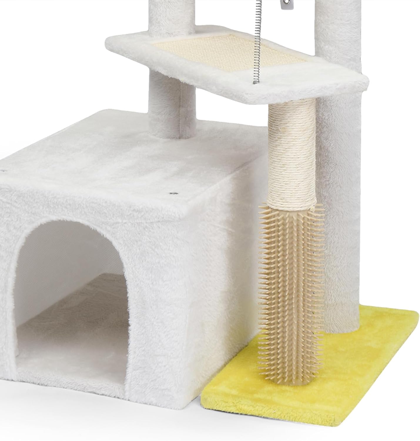VINGLI Cat Tree, 27 inch Small Cat Tower with Scratching Post and Pad, Cat Condo for Indoor Kittens Padded Top Bed, Cats Indoor Activity Center (Yellow & White)