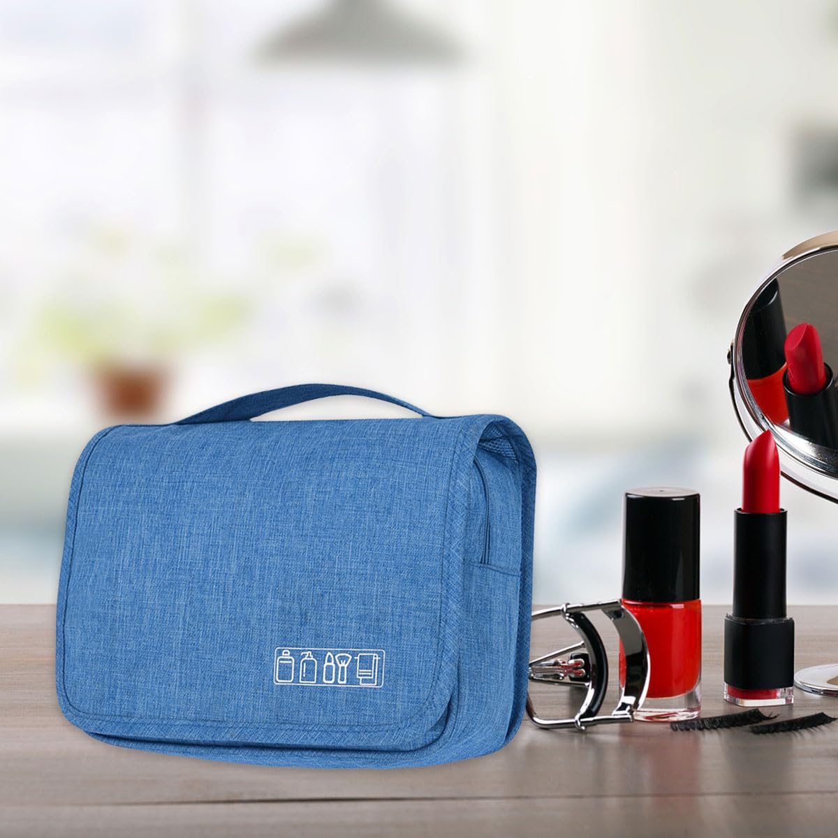 FAVORTALK Blue Hanging Toiletry Bag Wash Bag Women Travel Toilet Bags for Men and Women Travel Washbag for Makeup Toiletries and Cosmetics 9.8x3.9x6.7 Inch - XSB12010 — view 6