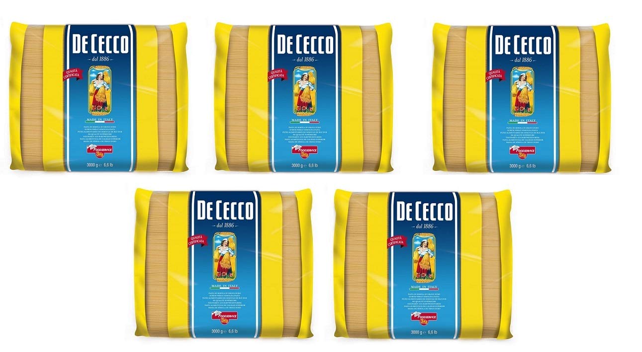 5x De Cecco Spaghetti Pasta di Semola di Grano Duro Hartweizengrieß Pasta 100% Italienische Pasta Längliche Pasta Packung mit 3Kg
