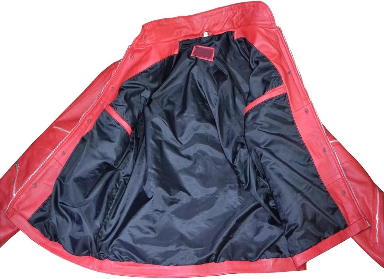 Mens MJJ B3at-It Red Leather Zipper Jacket | Thriller Jacket for Adult Costume for Halloween