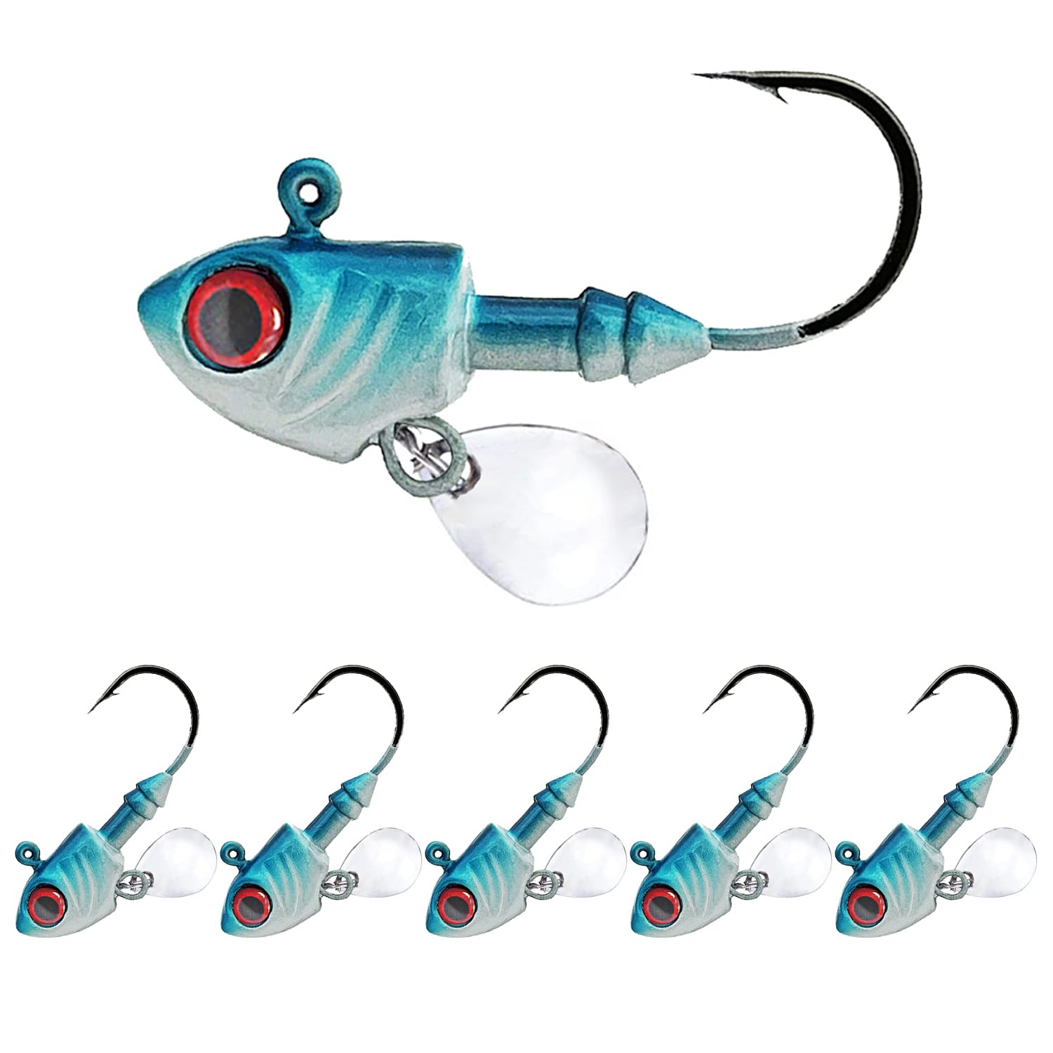 FANGBLUE Jig Head Hook 20g (3/4oz) Fishing Jigging Stainless Steel Hook with Blade 3D Eyes Pike Bass Swim Crank Hook Fishing Tackle (5Pcs 20g) โ image 1
