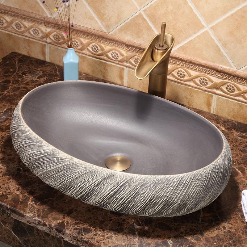 Okrągły ceramiczny zlew w stylu retro – artystyczna umywalka na blat do łazienki stylowa dekoracja łazienki trwała i łatwa do czyszczenia idealna do remontu domu