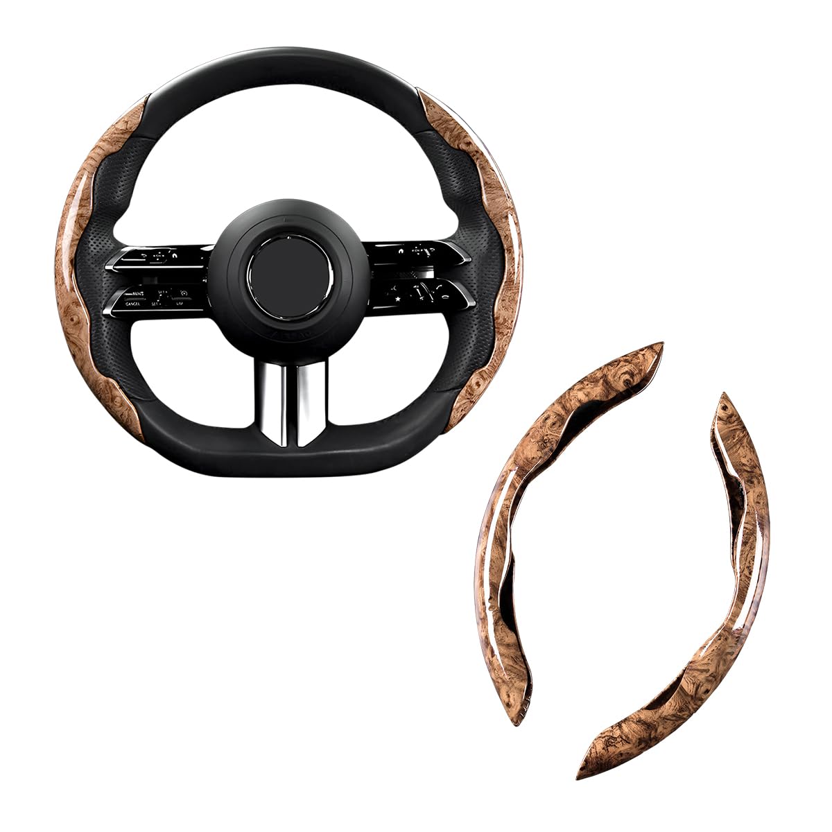 AUCELI Car Steering Wheel Cover - Wood Grain PVC, Anti-Skid, Universal Fit For Most Cars (15 Inch, Coffee/Gray/Beige) - View #3