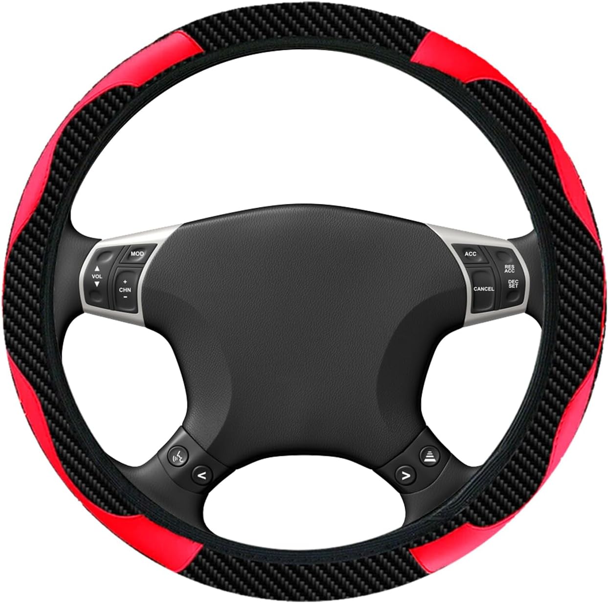 Car Steering Wheel Cover 15 Inch Carbon Fiber Black Steering Wheel Cover for Men Women, Universal Breathable Leather Stitching Anti-Slip Steering Wheel Protector Interior Accessories(Black)