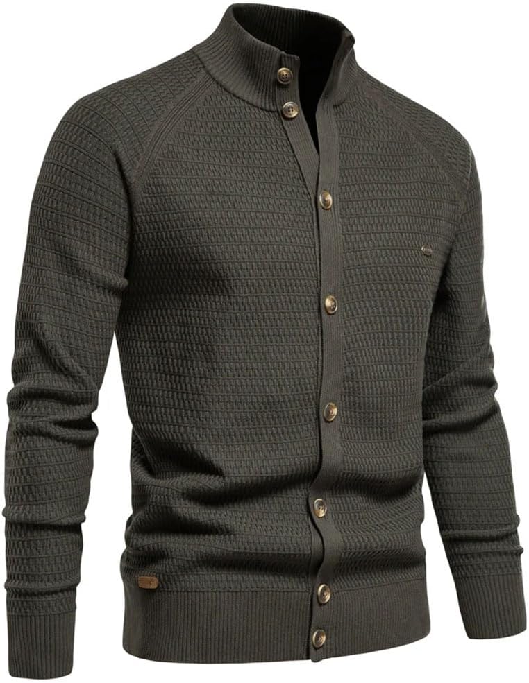 Men's Standing Collar Knitted Cardigan Long Sleeve Solid Color Single Breasted Loose Sweater Jacket