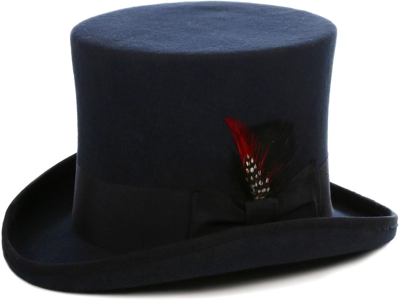 Ferrecci Wool Felt Top Hat /18 Colors/with Grosgrain Ribbon and Removable Feather- Unisex, Men, Women