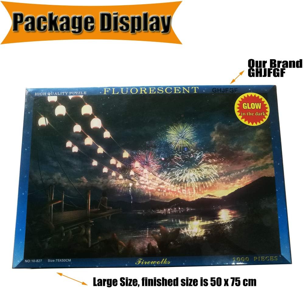 GHJFGF Glow in the dark 1000-Piece Jigsaw Puzzle Puzzle (Lakeside fireworks)