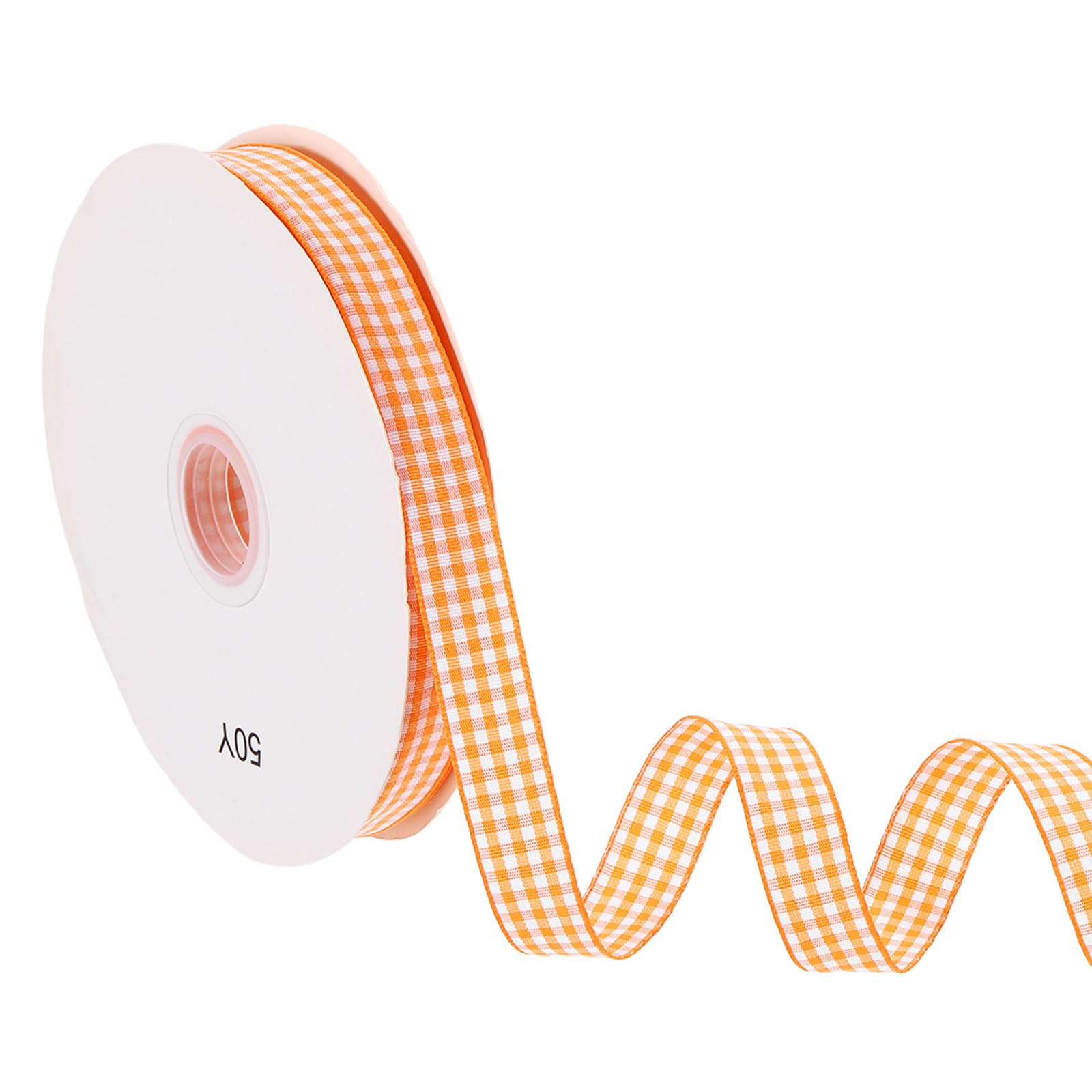 PATIKIL 50 Yard x 5/8 Inch Gingham Ribbon, Plaid Ribbon Nylon Checkered Gift Wrapping Strip for Thanksgiving Bow Wreath Craft Birthday Wedding, Orange — image 1