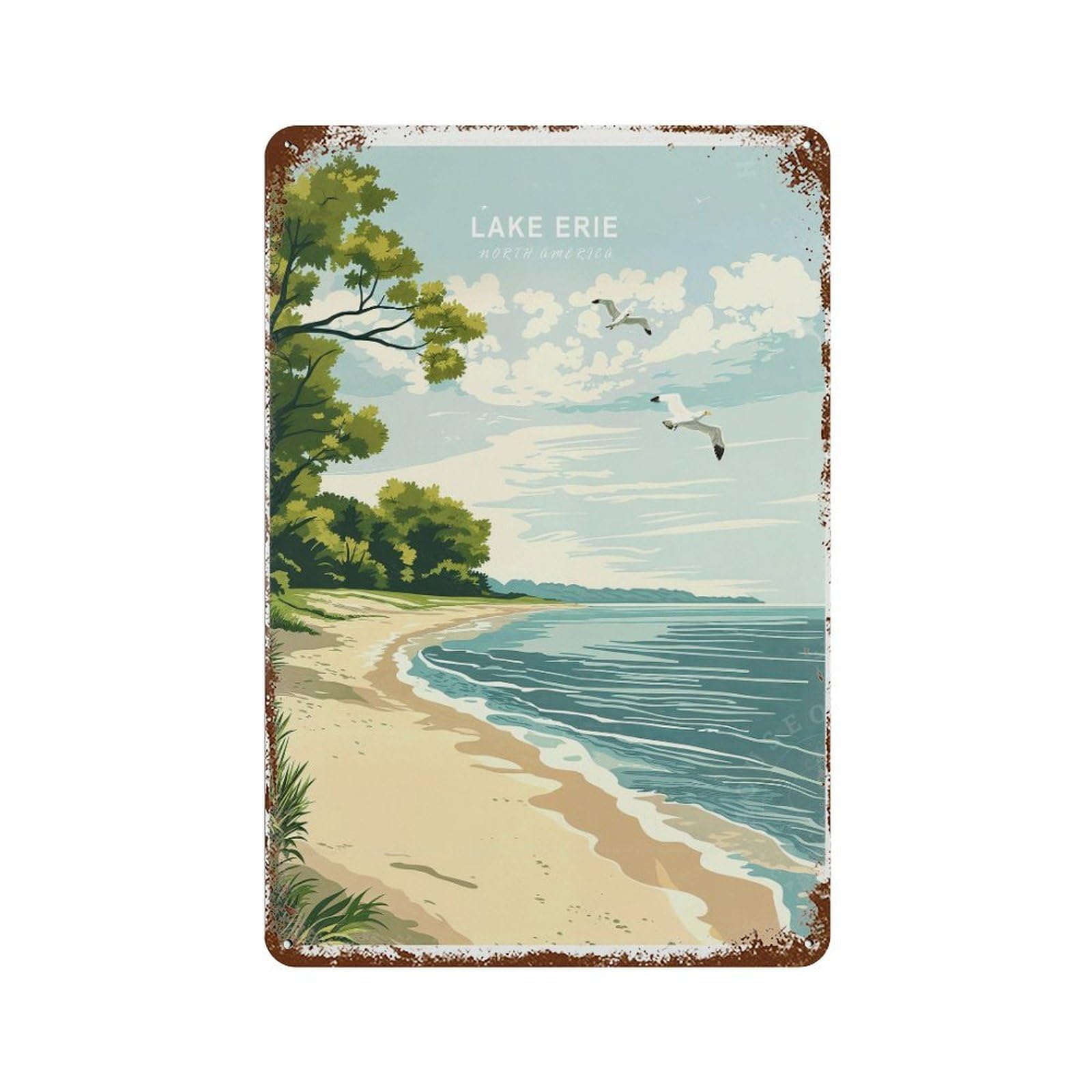 xiaoxiaoshen Lake Erie North America Travel Minimalist Cityscape, Birthd (2) Wall Decor Art Metal Tin Poster Modern Home Decor Art Home Bar Shop Decorations Vintage Sign 30x20cm