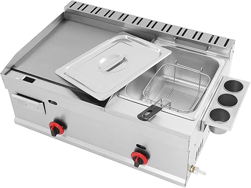 Miniatura 5 de Combo comercial de freidora y plancha, estación de cocina portátil 2 en 1 con control de fuego individual, freidora de gas con cesta para barbacoa