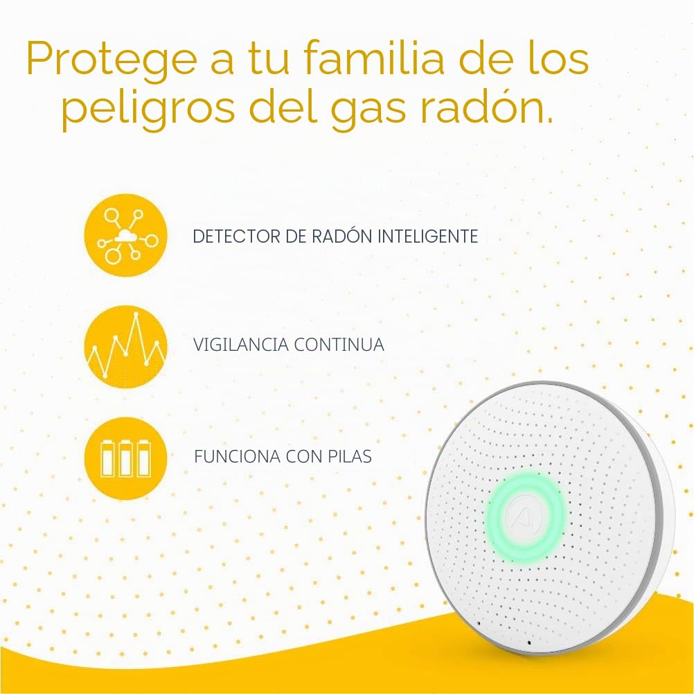 Airthings 2950 Wave Radon Detector Inteligente de Gas Radón con Monitor de Humedad y Temperatura, Preciso, Intuitivo e Inalámbrico, New Version