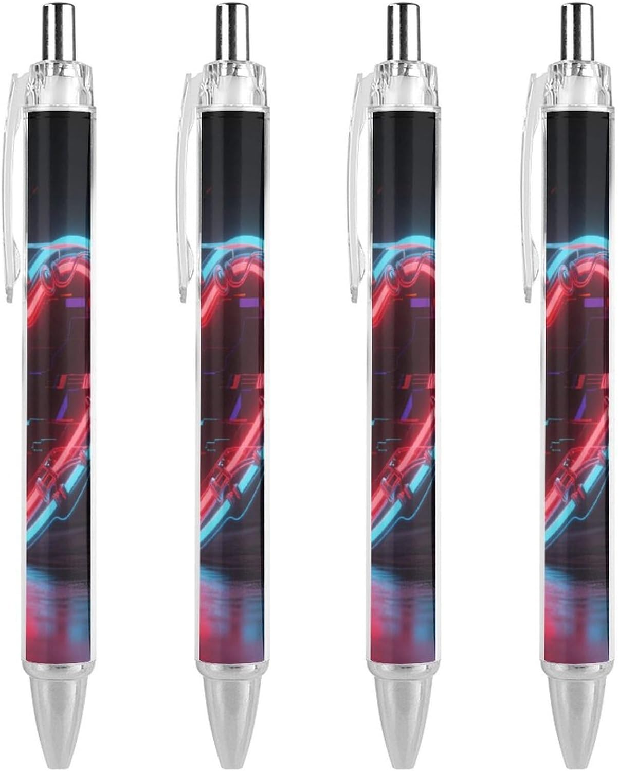 VIDI Ballpoint Pens Neon Heart with Errors Fine Point 0.5mm Black Pen with Super Soft Grip Ball Point Pen Smooth Writing Retractable Pens for Men Women 4 PCS