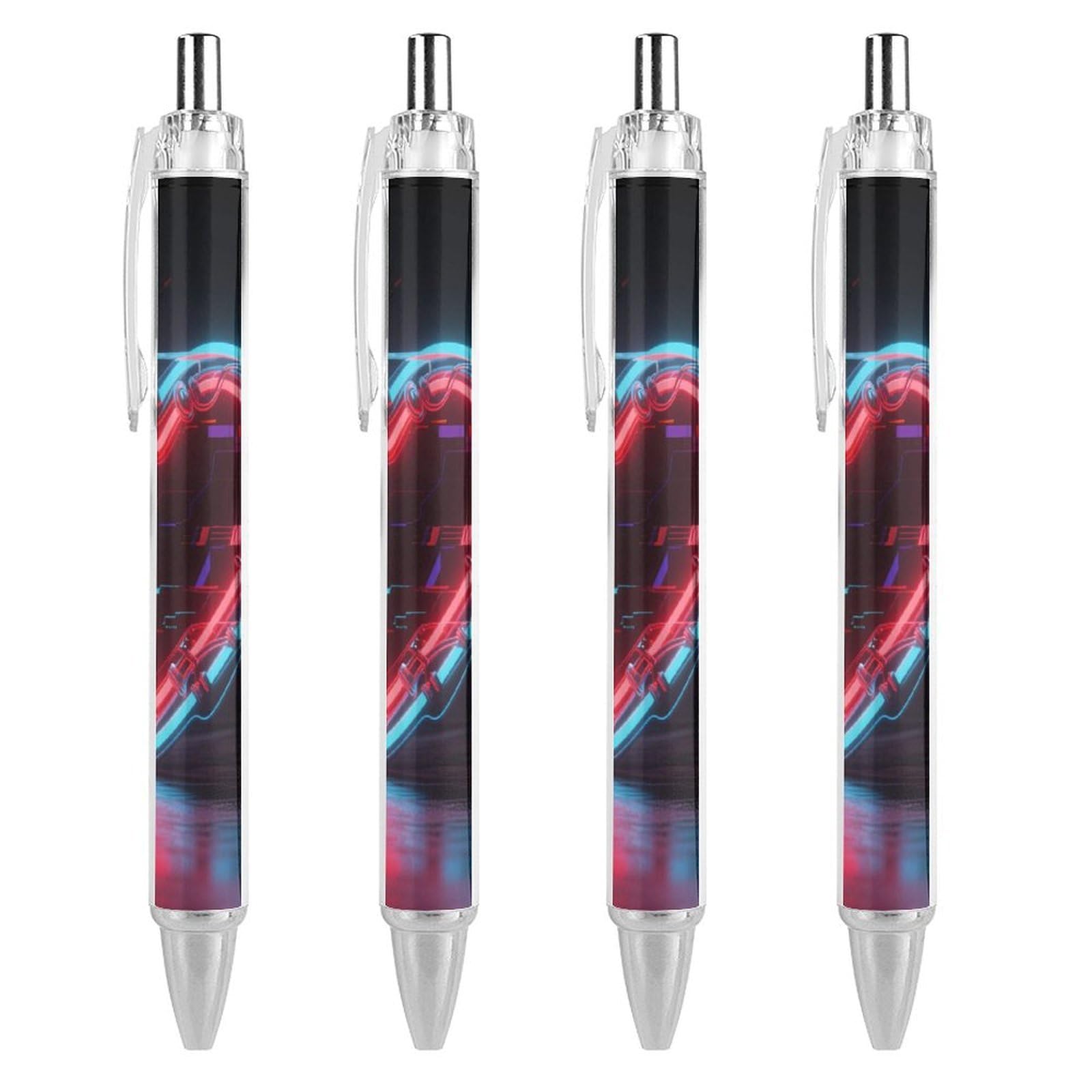 VIDI Ballpoint Pens Neon Heart with Errors Fine Point 0.5mm Black Pen with Super Soft Grip Ball Point Pen Smooth Writing Retractable Pens for Men Women 4 PCS