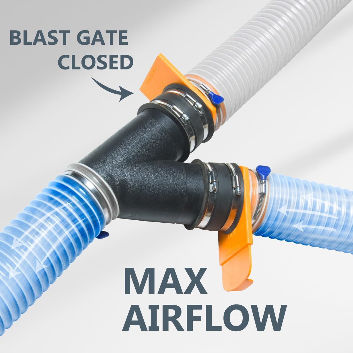 POWERTEC 70295-P4 4-Inch Integrated Blast Gate Clog Resistant, Anti Gap Tapered ABS Plastic Fitting for Dust Collection Systems – 4 Pack (Patented)