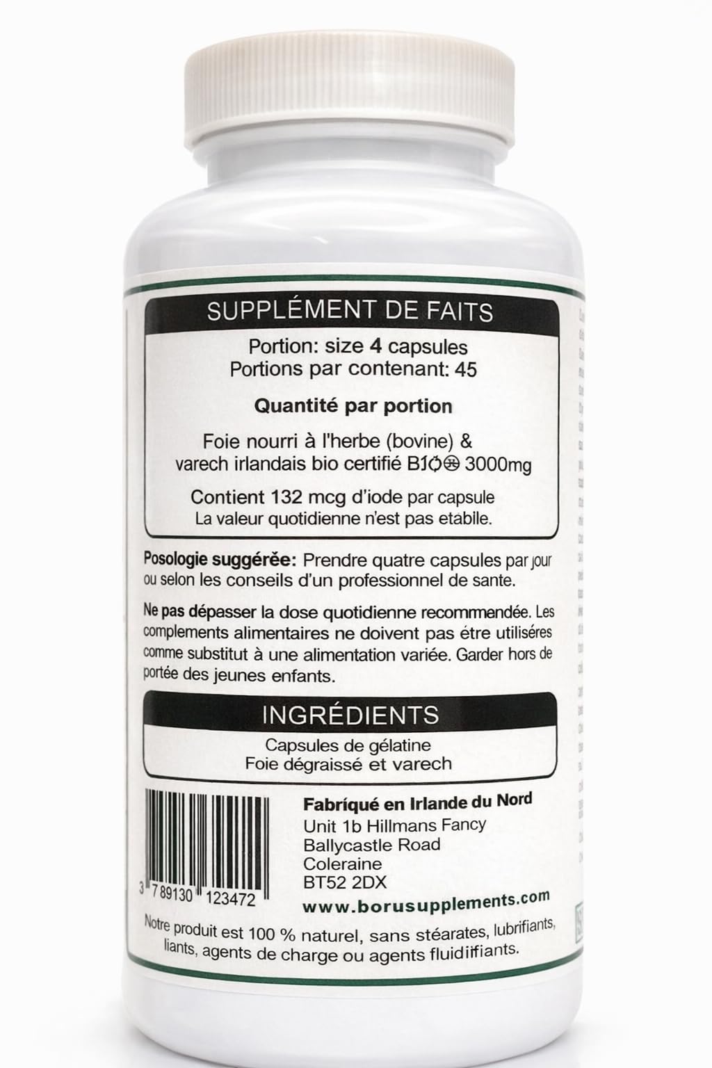 Varech Foie de bœuf nourri aux algues et à l'herbe, 600 mg certifié biologique, 90 gélules
