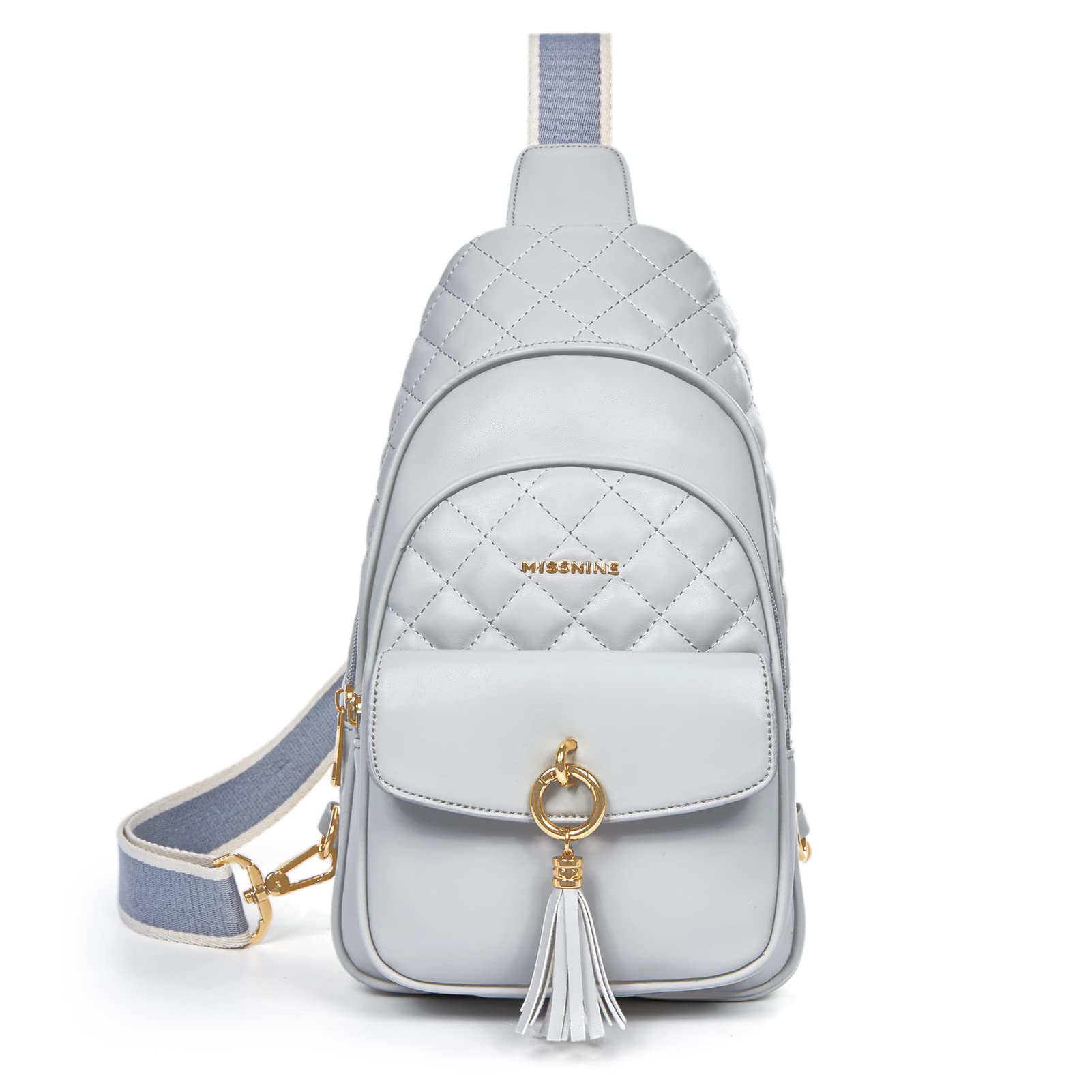 Missnine PU Leather Sling Bag for Women Quilted Chest Crossbody Trendy Travel Bag for Hiking Cycling with Tassel