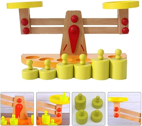 Miniatura 5 de ibasenice Juguetes para niños pequeños, juego de equilibrio matemático para niños, 1 juego de balanza de madera de juguete creativo ensamblado