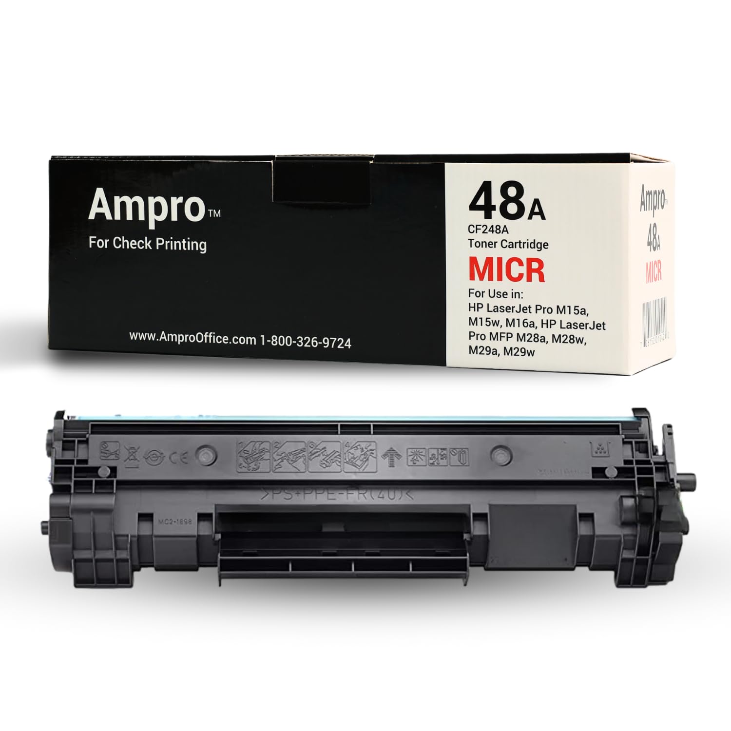 AmproCF248A MICR Compatible Toner Cartridge Replacement for HP CF248A 48A MICR or HP 48A for HP Laserjet M29W M15W, M15a, MFP M28a/MFP M28w - Prints 1000 Checks!