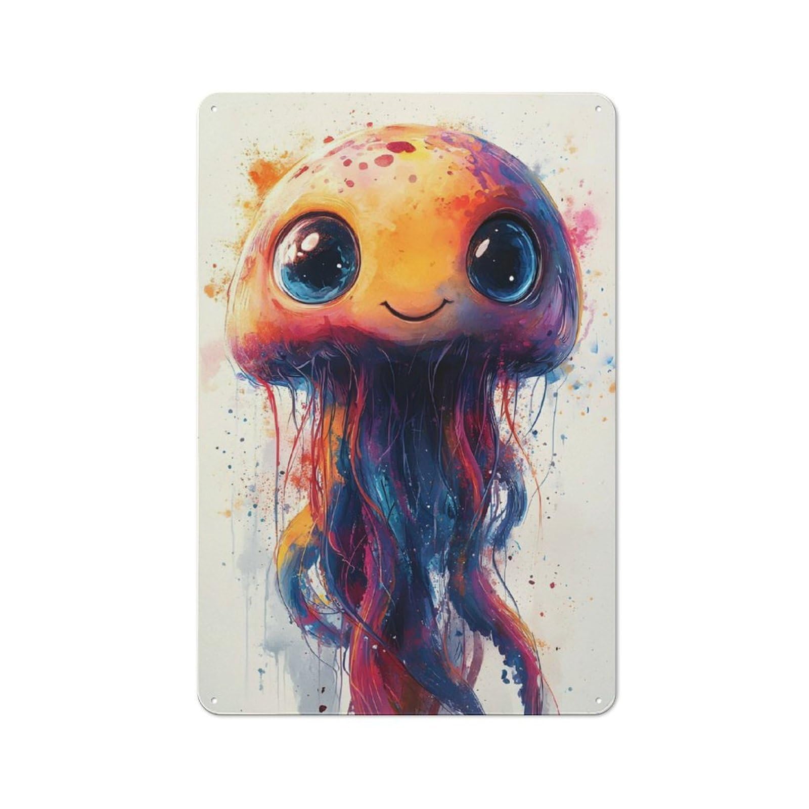Junmoney Cute Jellyfish Illustration Metal Wall Sign 30X20cm Featuring For Bar Or Restaurant, For Vintage Wall Decor Fans, For Themed Room Decoration